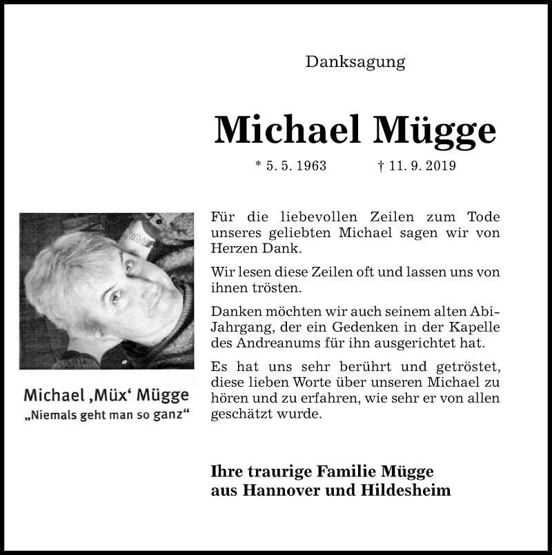  Traueranzeige für Michael Mügge vom 05.10.2019 aus Hildesheimer Allgemeine Zeitung