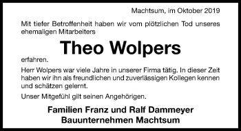 Traueranzeige von Theo Wolpers von Hildesheimer Allgemeine Zeitung