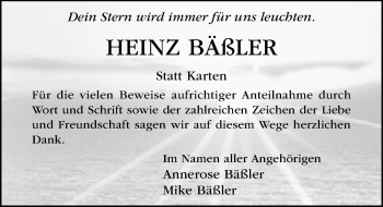 Traueranzeige von Heinz Bäßler von Hildesheimer Allgemeine Zeitung