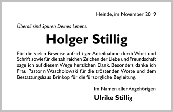 Traueranzeige von Holger Stillig von Hildesheimer Allgemeine Zeitung