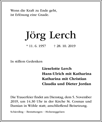 Traueranzeige von Jörg Lerch von Hildesheimer Allgemeine Zeitung