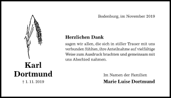 Traueranzeige von Karl Dortmund von Hildesheimer Allgemeine Zeitung