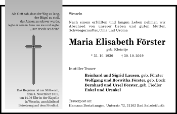 Traueranzeige von Maria Elisabeth Förster von Hildesheimer Allgemeine Zeitung