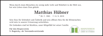 Traueranzeige von Matthias Hübner von Hildesheimer Allgemeine Zeitung