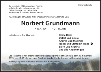 Traueranzeige von Norbert Grundmann von Hildesheimer Allgemeine Zeitung