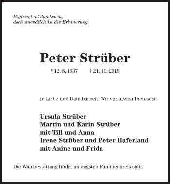 Traueranzeige von Peter Strüber von Hildesheimer Allgemeine Zeitung