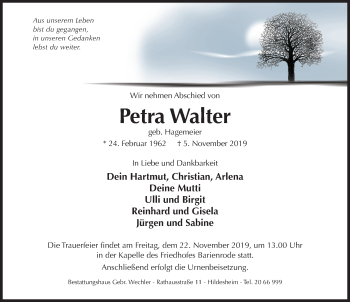 Traueranzeige von Petra Walter von Hildesheimer Allgemeine Zeitung