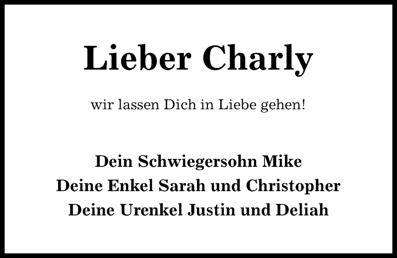  Traueranzeige für Charly Hölzel vom 09.12.2019 aus Hildesheimer Allgemeine Zeitung