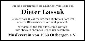 Traueranzeige von Dieter Lassak von Hildesheimer Allgemeine Zeitung