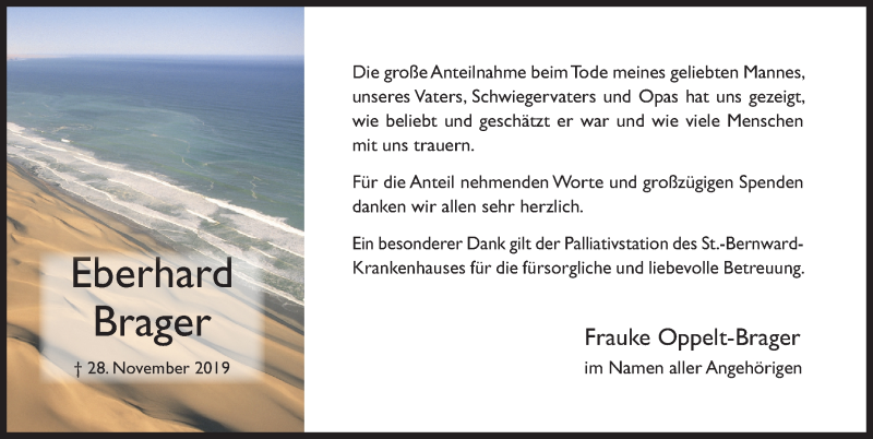  Traueranzeige für Eberhard Brager vom 28.12.2019 aus Hildesheimer Allgemeine Zeitung