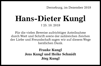 Traueranzeige von Hans-Dieter Kungl von Hildesheimer Allgemeine Zeitung