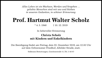 Traueranzeige von Hartmut Walter Scholz von Hildesheimer Allgemeine Zeitung