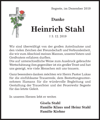 Traueranzeige von Heinrich Stahl von Hildesheimer Allgemeine Zeitung