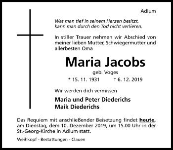 Traueranzeige von Maria Jacobs von Hildesheimer Allgemeine Zeitung