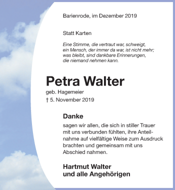 Traueranzeige von Petra Walter von Hildesheimer Allgemeine Zeitung