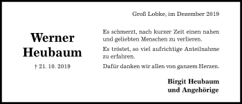 Traueranzeige von Werner Heubaum von Hildesheimer Allgemeine Zeitung