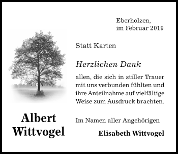 Traueranzeige von Albert Wittvogel von Hildesheimer Allgemeine Zeitung