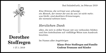 Traueranzeige von Dorothee Stoffregen von Hildesheimer Allgemeine Zeitung