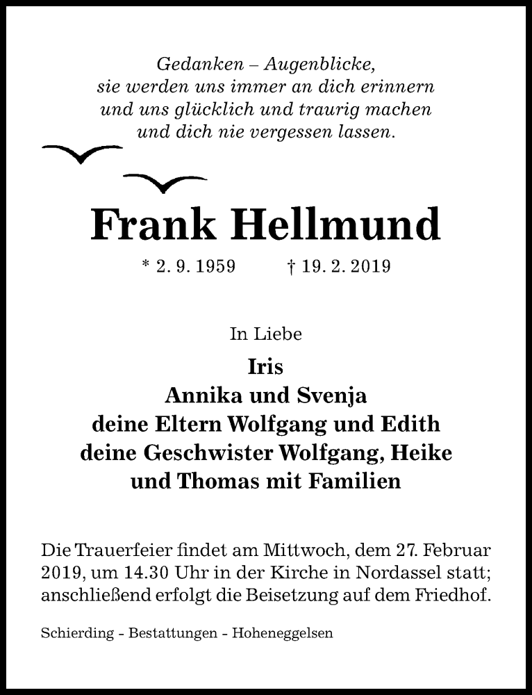  Traueranzeige für Frank Hellmund vom 23.02.2019 aus Hildesheimer Allgemeine Zeitung