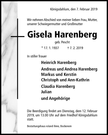 Traueranzeige von Gisela Harenberg von Hildesheimer Allgemeine Zeitung