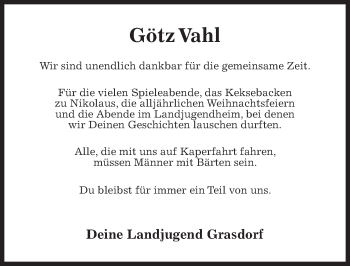 Traueranzeige von Götz Vahl von Hildesheimer Allgemeine Zeitung