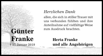 Traueranzeige von Günter Franke von Hildesheimer Allgemeine Zeitung