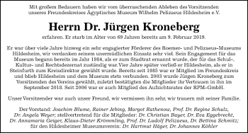 Traueranzeige von Jürgen Kroneberg von Hildesheimer Allgemeine Zeitung