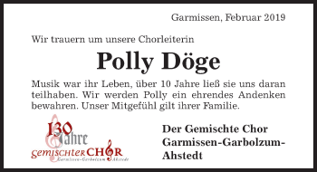 Traueranzeige von Polly Döge von Hildesheimer Allgemeine Zeitung