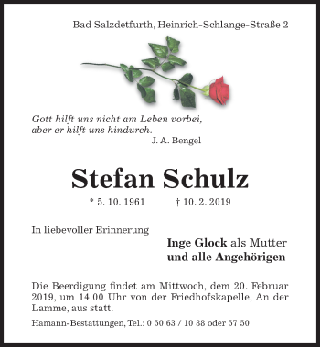 Traueranzeige von Stefan Schulz von Hildesheimer Allgemeine Zeitung