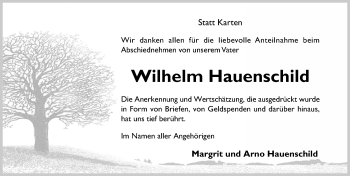 Traueranzeige von Wilhelm Hauenschild von Hildesheimer Allgemeine Zeitung