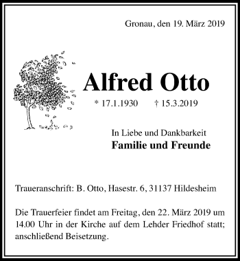 Traueranzeige von Alfred Otto von Hildesheimer Allgemeine Zeitung