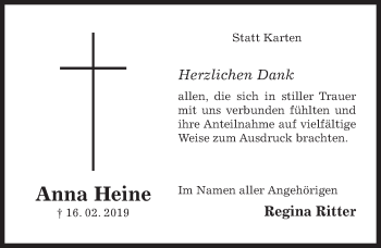 Traueranzeige von Anna Heine von Hildesheimer Allgemeine Zeitung