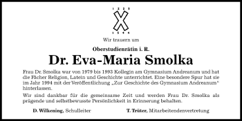 Traueranzeige von Eva-Maria Smolka von Hildesheimer Allgemeine Zeitung