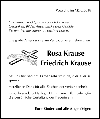 Traueranzeige von Friedrich Krause von Hildesheimer Allgemeine Zeitung