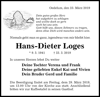 Traueranzeige von Hans-Dieter Loges von Hildesheimer Allgemeine Zeitung