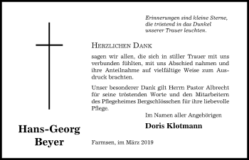 Traueranzeige von Hans-Georg Beyer von Hildesheimer Allgemeine Zeitung