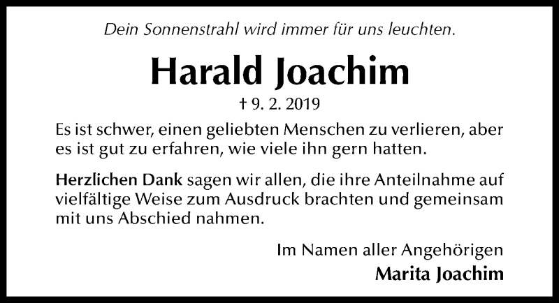  Traueranzeige für Harald Joachim vom 16.03.2019 aus Hildesheimer Allgemeine Zeitung