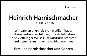 Traueranzeige von Heinrich Harnischmacher von Hildesheimer Allgemeine Zeitung