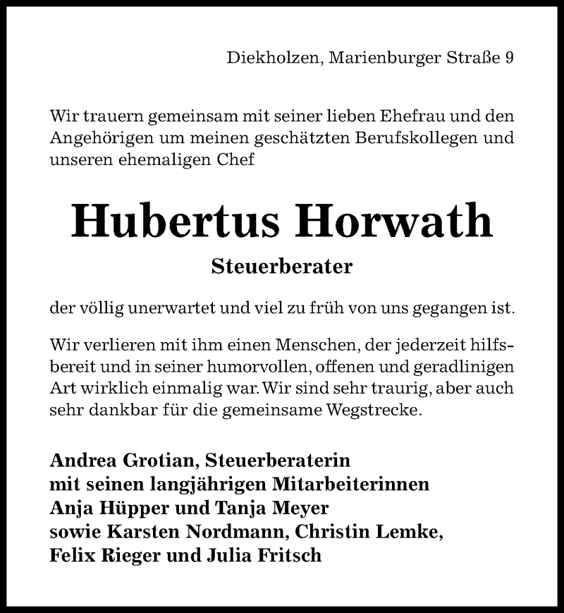  Traueranzeige für Hubertus Horwath vom 02.03.2019 aus Hildesheimer Allgemeine Zeitung