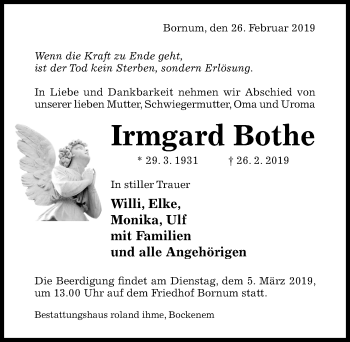 Traueranzeige von Irmgard Bothe von Hildesheimer Allgemeine Zeitung