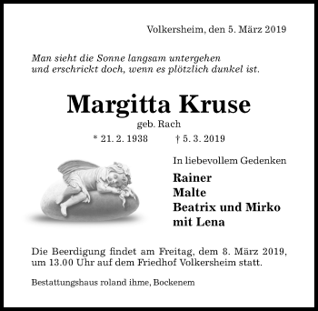 Traueranzeige von Margitta Kruse von Hildesheimer Allgemeine Zeitung