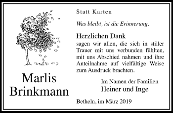 Traueranzeige von Marlis Brinkmann von Hildesheimer Allgemeine Zeitung