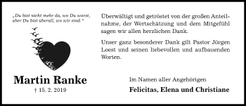Traueranzeige von Martin Ranke von Hildesheimer Allgemeine Zeitung