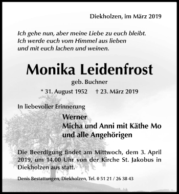 Traueranzeige von Monika Leidenfrost von Hildesheimer Allgemeine Zeitung