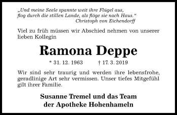 Traueranzeige von Ramona Deppe von Hildesheimer Allgemeine Zeitung