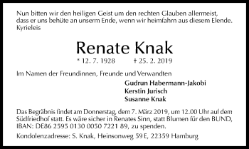 Traueranzeige von Renate Knak von Hildesheimer Allgemeine Zeitung