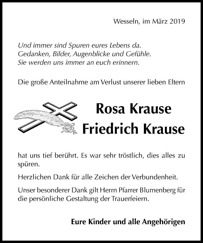  Traueranzeige für Rosa Krause vom 23.03.2019 aus Hildesheimer Allgemeine Zeitung