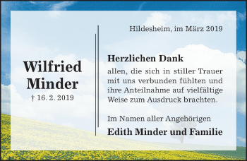 Traueranzeige von Wilfried Minder von Hildesheimer Allgemeine Zeitung