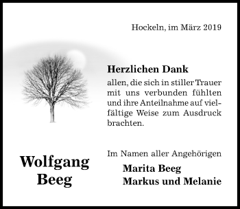 Traueranzeige von Wolfgang Beeg von Hildesheimer Allgemeine Zeitung