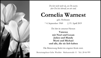 Traueranzeige von Cornelia Warnest von Hildesheimer Allgemeine Zeitung